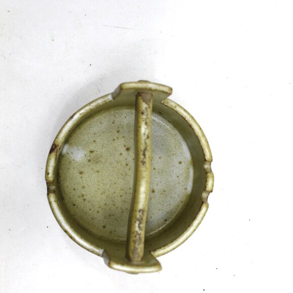 MCM Wishing Well Pottery Green Brown Floral Matte Glazed Ashtray Vintage - Picture 4 of 6